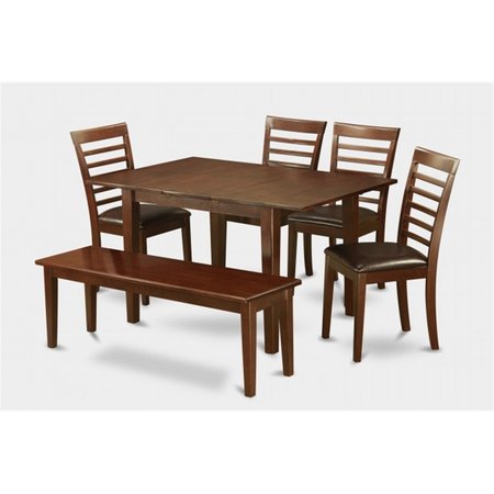 HOMESTYLES 6 Pc Dining Table 32x60in With 4 Ladder Back Faux Leather Seat Chairs and one 52-in Long Bench HO70396